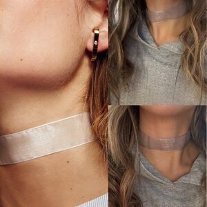 NWOT Free People Sweet Nothings Ribbon Choker in gray grey silver